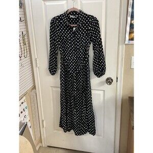 ZARA NEW Black Maxi Long Flowing Polka Dot Printed Emile Dress XS